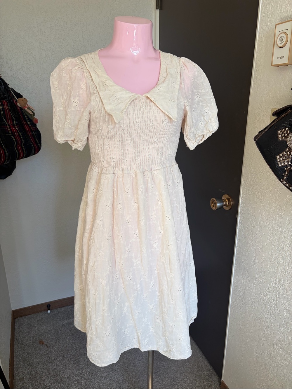 Vintage Cream Eyelet Puff Sleeve Dress